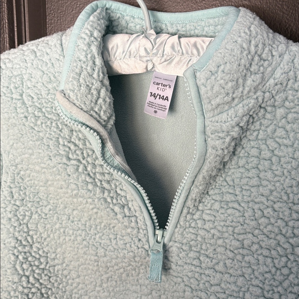 Carters size 14 teal fuzzy quarter zip pull over - Picture 2 of 5